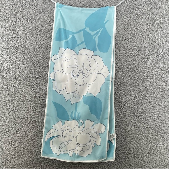 Vintage Vera  Scarf Blue With White Floral Made In Japan - Picture 1 of 7